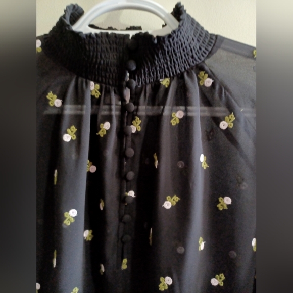 CABI Sheer Black Embroidered Floral Blouse Sz M Romantic Dark Angel Fairy Date - Picture 4 of 13